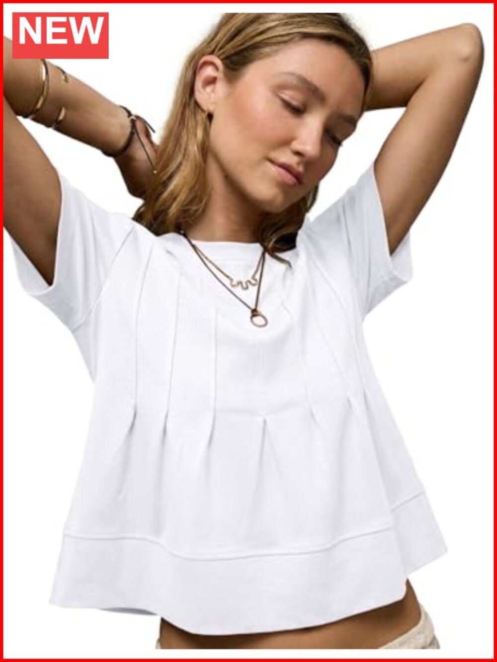 Women's Cotton Peplum Top Pleated Short Sleeve Babydoll Blouse